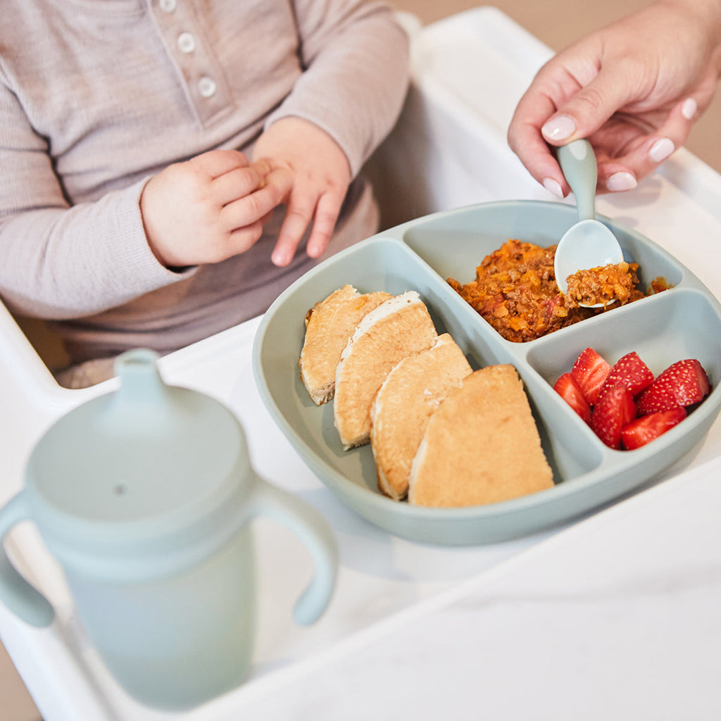 Assiette + couvercle en silicone - sage