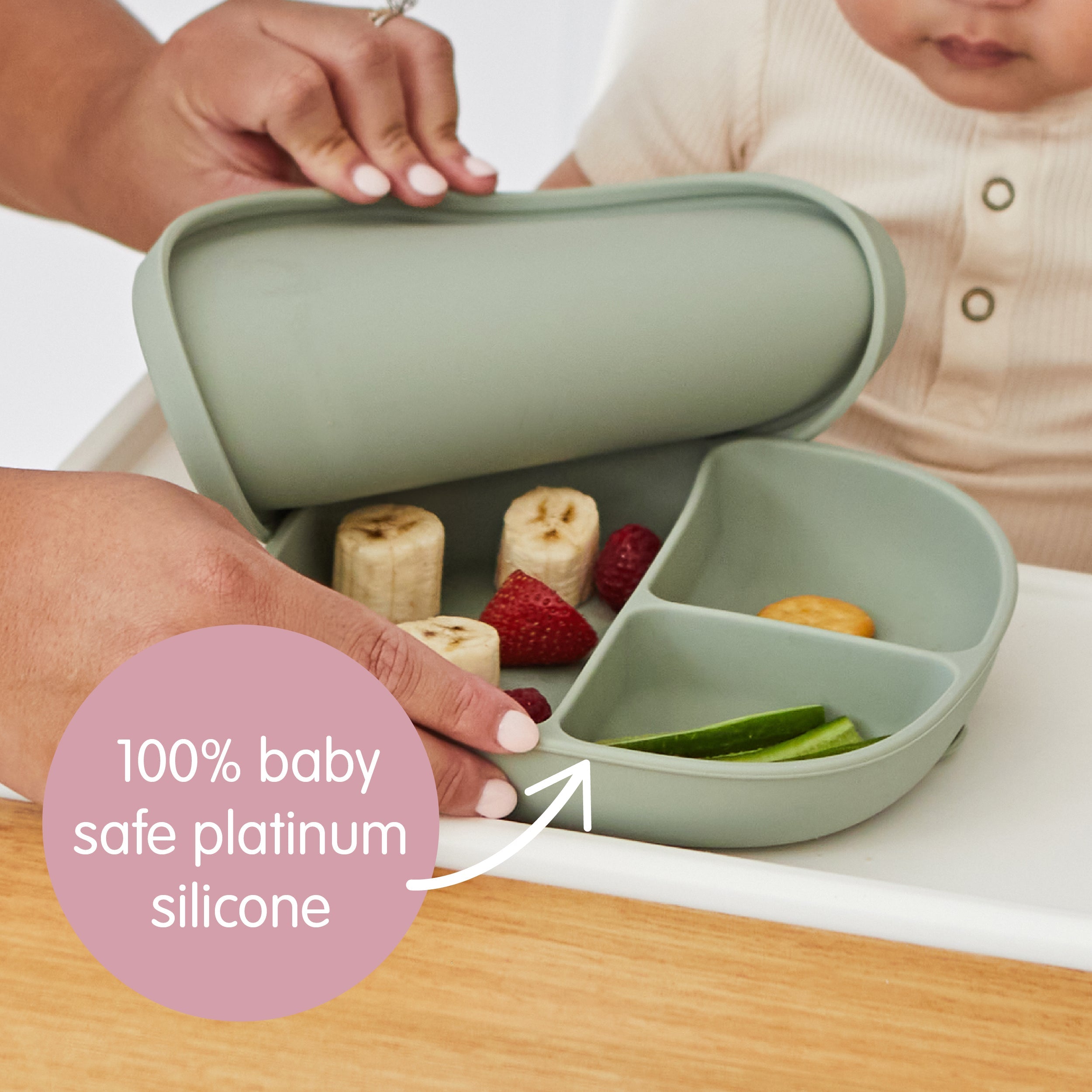 Assiette + couvercle en silicone - sage